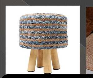 Pouf mobile moderne en jute et coton noir avec base en bois, design tressé pour les mariages, décoration de salon - Product Image 3