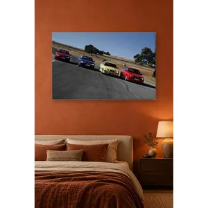 Impresión en lienzo de Fida con diseño de BMW M3 de cuatro colores en diferentes generaciones en una pista de carreras - Product Image 4