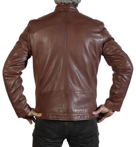 Veste en cuir d'agneau style High Street pour hommes avec fermeture éclair et col montant Options toutes couleurs à la mode disponibles - Product Image 2