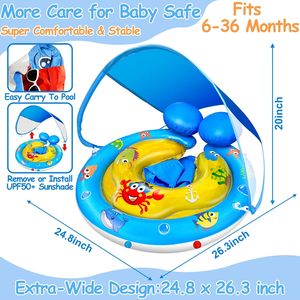 Flotador de Piscina de PVC para Niños, con Toldo Extraíble, Protección Solar UPF50, Asiento Ajustable, Anillo de Natación Doble - Product Image 5