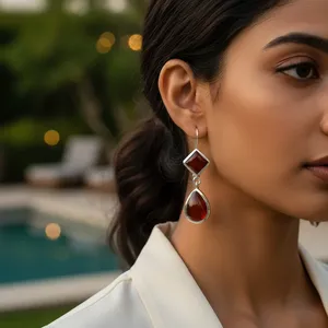 Boucles d'oreilles pendantes classiques Art Palace pour femme, en argent plaqué 925, avec agate, forme goutte d'eau, serti clos, bijou cadeau du Rajasthan pour tous - Product Image 2