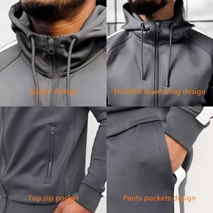 Pantalons de jogging OEM de haute qualité en polyester pour hommes Pantalons à capuche zippés Vêtements de sport pour hommes Survêtements de sport ajustés personnalisés - Product Image 2
