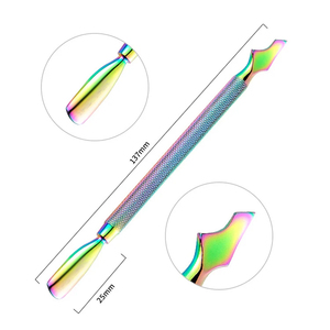 MORGANS INDUSTRIES Dual-End Stainless Steel Nail Pusher <b>Tool</b> 128mm Reusable Durable Manicure/<b>Pedicure</b> Double Head Design Rainbow - Product Image 4