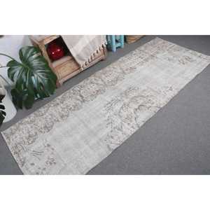 Tapis turc vintage, tapis de 3x8 pieds, tapis à carreaux blanc et marron - Product Image 4