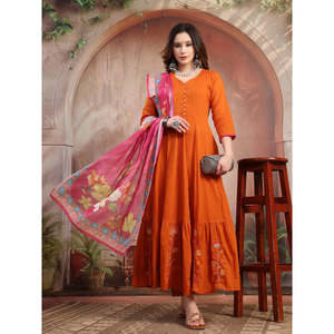 ชุดอานาร์กาลีปักลายสีสนิมสำหรับผู้หญิง พร้อมผ้าคลุมไหล่ สไตล์ปากีสถาน สำหรับงานเทศกาลและงานปาร์ตี้ - Product Image 2