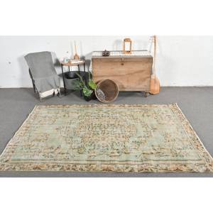 Tapis turc vintage 4.6 X 7.6ft grande surface fait à la main en laine vert Beige Patchwork rectangulaire couloir Design Latex pour la décoration de la chambre - Product Image 1