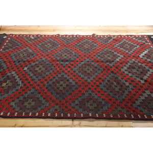 Alfombra Turca Vintage de 6,1x9,3 pies (186x283 cm), Alfombra Kilim Roja con Diseño de Camuflaje - Product Image 3