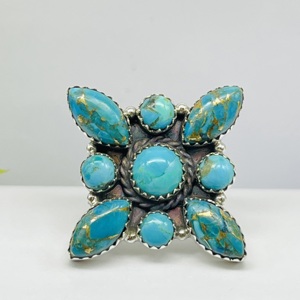 Bague en argent naturel Mohave Turquoise Bague en argent sterling 925 avec pierres précieuses Turquoise Grande bague en argent pour femme - Product Image 1