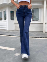 Pantalones Vaqueros de Algodón para Mujer, Bonitos, Sólidos, Cómodos, Estilizadores, de Pierna Ancha, Transpirables, de Secado Rápido, Lavables, Elásticos, con Parches, Cintura Sexy