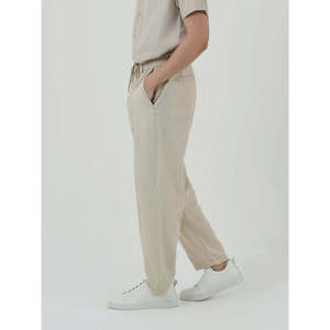 Low MOQ 100% <b>Linen</b> Breathable Solid <b>Men's</b> <b>Trouser</b> MC2390 Soft Lightweight Button Zipper Pleat Customizable Straight XL 6XL - Product Image 3