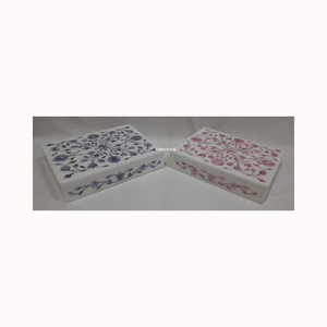 Newly White Marble Inlay <b>Pink</b> And Blue Mother Of Pearl Jewelry <b>Boxes</b> Rectangular Shape With Flower Design For <b>Gifting</b> Purpose - Product Image 1