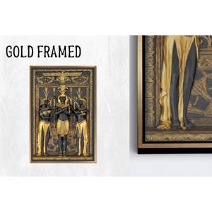 Arte en Lienzo del Antiguo Egipto: Decoración de Pared con Hieroglifos, Diseño de Anubis Impreso en Negro y Dorado, Lienzo con Marco Dorado - Product Image 1