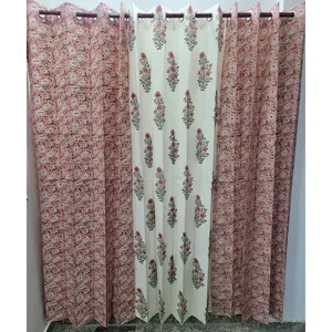 Rajasthan Fashions Rideaux et cantonnières en coton imprimé au bloc, textile naturel de qualité supérieure, motif complexe, Blanc Bass Pich Mugal - Product Image 4