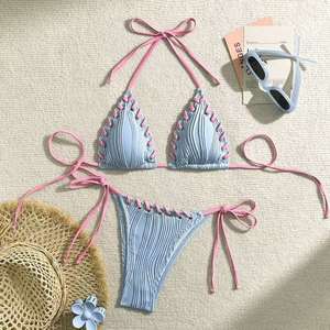 Traje de baño de una pieza de chifón tejido a mano con tiras de color liso, sexy, para vacaciones, estilo europeo-americano, novedad 2026, conjunto de 2 piezas para mujer - Product Image 1