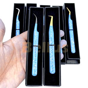 Pinzas de pestañas de acero inoxidable con punta de color Herramienta de extensión de pestañas de alta precisión con logotipo personalizado para salón y uso personal - Product Image 6