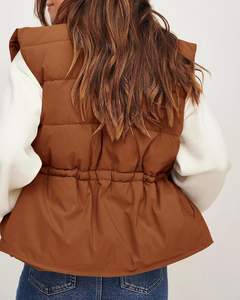 Chaleco acolchado para mujer con diseño de botones en el cuello levantado y cintura con cordón hecho a mano de chaqueta de poliéster para hombre - Product Image 3