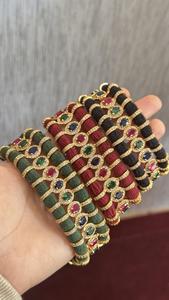 กำไลข้อมือเพชรพลอยมรกตทับทิมไพลินแบบถักด้าย กำไลหินอัญมณีแฟชั่น กำไลมาคราเม่ เครื่องประดับ - Product Image 2