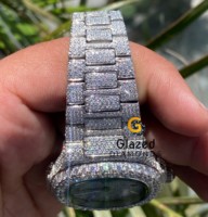 Montre-bracelet analogique de luxe Hip Hop avec diamants Moissanite, cadran en verre, bracelet en acier inoxydable, mouvement ETA pour hommes