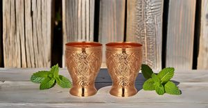 Mint Julep Cup Accessoires pour boissons en cuivre Lot de 2 fleurs en relief Bourbon Cocktail Moscow Metal Mule Kentucky, - Product Image 6