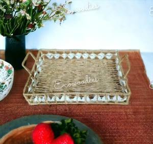 Plateau en jute décoratif de luxe en forme de rectangle pour la maison, l'hôtel et le restaurant servant des aliments Plateau en jute au design moderne avec poignées - Product Image 4