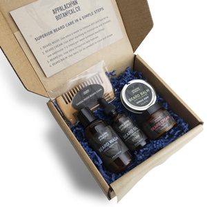 Kit complet d'entretien de la barbe ABCo (huile d'argan) - Ensemble de toilettage 5 pièces avec shampoing, crème, huile, baume et peigne - Product Image 1