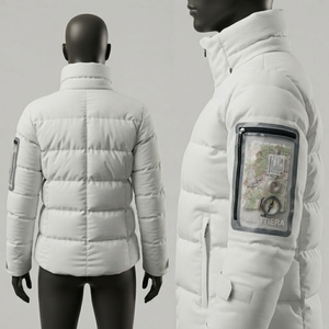 <b>Men</b> Padded Winter <b>Jacket</b> High Collar Quilted Insulated White <b>Utility</b> <b>Jacket</b> With Transparent Sleeve Pockets Outdoor Coat - Product Image 3