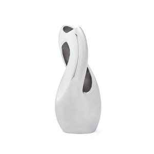 Vase décoratif en métal argenté incurvé simple, parfait pour l'aménagement intérieur et l'amélioration des pièces, fabriqué à la main en Inde - Product Image 5