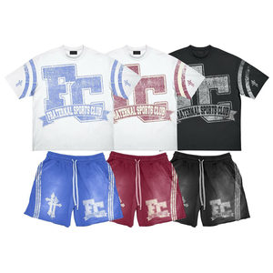 Ropa Diseño de logotipo personalizado Traje de verano de dos piezas para hombre Conjunto corto de dos piezas Pantalones cortos desgastados con lavado ácido y conjunto de camisa para hombres - Product Image 5