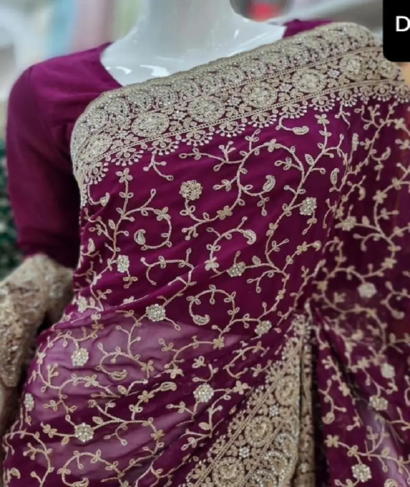 भारतीय जातीय पहनने वाले भारी कढ़ाई काम जियोर्गेट साड़ी के लिए भारतीय जातीय पहनने वाली भारी कढ़ाई की साड़ी