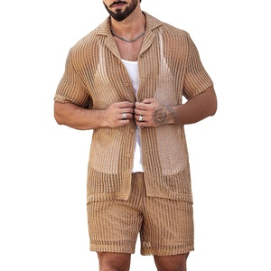 Nouveauté : Ensemble T-shirt et Short Tricoté Homme Été, Manches Courtes, Couleurs Contrastées, Respirant, Style Urbain Imprimé HS2027 - Product Image 1