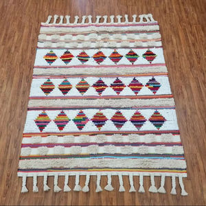 Alfombra marroquí de algodón anudada a mano para el hogar, estilo bohemio, antideslizante, lavable, para uso en interiores y exteriores, para sala de estar y cocina - Product Image 1