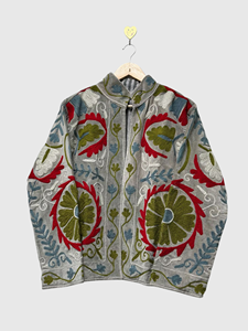 Veste en polaire brodée bohème à manches longues, col mandarin, motif floral, grande taille, vêtements d'automne pour femmes - Product Image 1