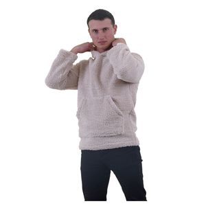 Beige Plush <b>Fur</b> Winter Hooded Cotton Winter Regular Fit <b>Hoodie</b> Sweatshirt - Product Image 2