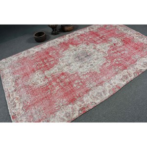 Alfombra turca Vintage, diseño de retazos en rojo y blanco, área grande, Material de lana de 5,2x8,8 pies con respaldo de látex para pasillo y dormitorio - Product Image 2