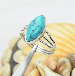 Marquise Cut Blue <b>Turquoise</b> Bezel Setting <b>Ring</b> Gemstone Beautiful Jewelry 925 Sterling Silver Wholesale Jewellery Handmade <b>Rings</b> - Product Image 2