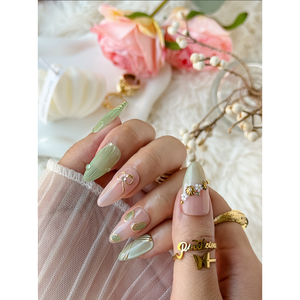 Uñas Postizas Sakura Mint, Arte de Uñas Exquisito con Motivo de Menta y Sakura, Fáciles de Aplicar y Duraderas - Product Image 3