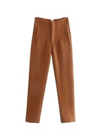 Pantalon taille haute uni pour femme, pantalon décontracté basique à chevilles avec poches, fermeture éclair, pantalon de bureau, pantalones mujer