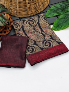 Exclusive and Trendy Heavy Handloom Kangiwaram Silk <strong>Fabric</strong> Saree With Azarak hand <strong>Block</strong> <strong>Print</strong> Work <strong>Indian</strong> Designer Printed - Product Image 5