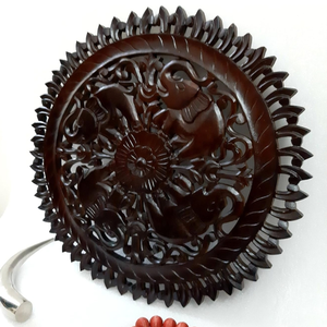 Hand Carved Wall Art <b>Decor</b> Wall Hangings Sculpture Carved Wooden Round <b>Panel</b> Home Accent Room Wall <b>Decoration</b> Walnut Finish - Product Image 3