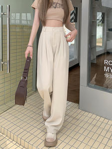 Pantalons amples surdimensionnés pour femmes Taille mi-haute Devant plat Coupe ample Streetwear d'hiver Pantalons décontractés à jambes larges - Product Image 4