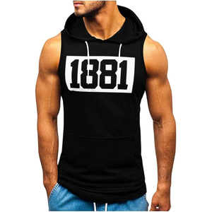 Sweat à capuche d'entraînement en coton de haute qualité pour hommes, débardeurs unis à impression personnalisée avec coupe musculaire, conception sans manches, méthode de tissage tricoté - Product Image 1