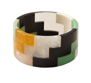 Bracelet en résine acrylique à motif géométrique vintage, noir, jaune et marbré, style unique, bijoux unisexes, anniversaire, fête, femme - Product Image 3