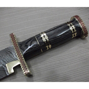 Couteau Bowie en acier Damas fait main, manche en bois Pakka noir, étui en cuir - Product Image 3