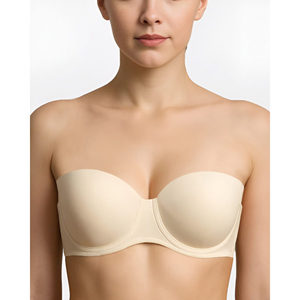 Sujetador sin Tirantes 520 para Mujer, Cómodo, con Agarre de Silicona, Cierre Frontal, Sin Varillas, Acolchado, Transpirable, con Logotipo en la Copa, Beige/Negro - Product Image 4