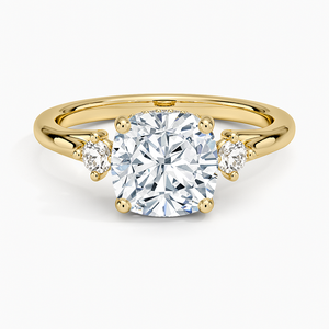 Anillo de Diamantes de Tres Piedras con Corte Cojín en Oro con Piedras Laterales Redondas, Anillo de Compromiso Flotante Clásico para Mujer, Regalo de Joyería Fina - Product Image 1