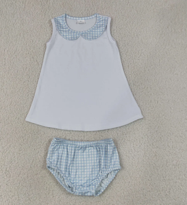 Ensembles de vêtements pour bébés garçons, tunique à col à carreaux bleu clair, pantalon court - Product Image 2
