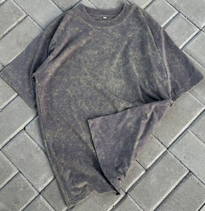 Camiseta holgada de gran tamaño lavada con ácido 2025 para hombre, ropa de calle de algodón de alta calidad 100%, stock sólido a granel, 220 gramos - Product Image 3