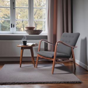 Fauteuil de style mi-siècle, design confortable, structure en teck, revêtement en lin, meuble polyvalent pour salle à manger, chambre à coucher, salon - Product Image 1