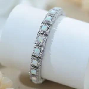 wholesale 925 sterling silver square tennis zircons opal luxury bracelet for women