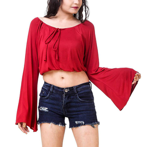 Newly Fashion Design 100% Cotton Plain Style Turtle Neck Dropped Shoulders Elastic Waist Casual Wear Women Crop <b>Top</b> Lining Print - Product Image 3
